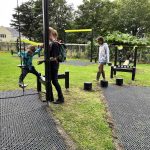 children playing on playground equipment in local park
